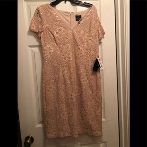 Adrianna Papell Blush Pink Flower Sequence Dress